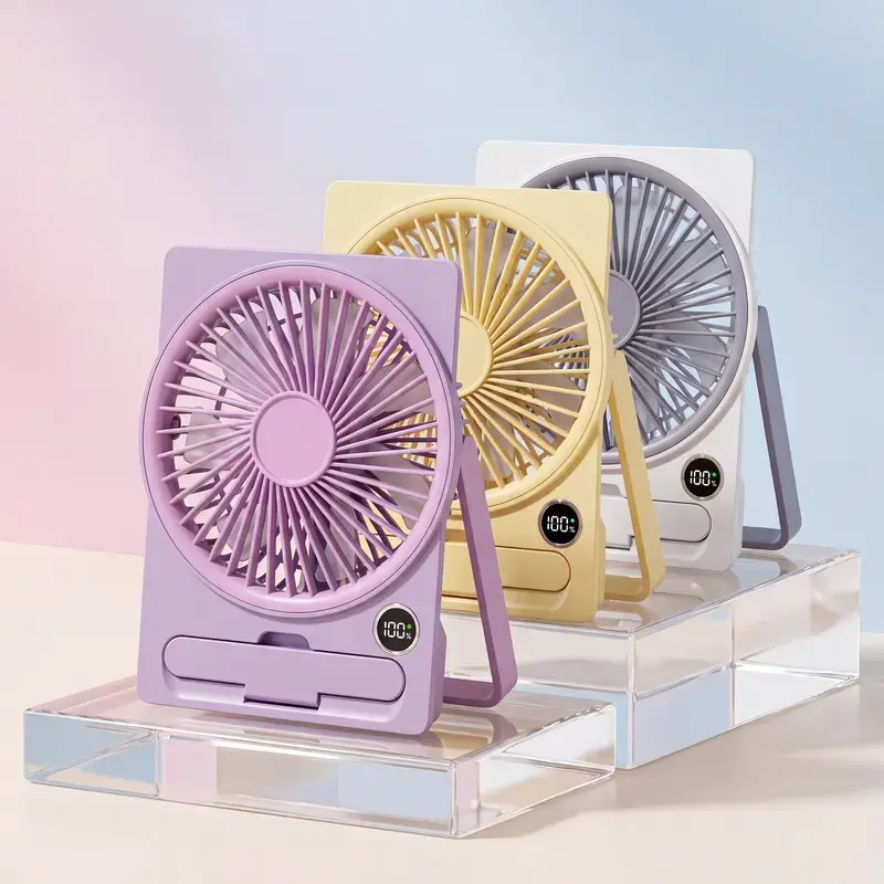 Portable Digital Display Desk Fan - Adjustable, Collapsible, Cordless Rechargeable, Multifunctional with USB Charging & Phone Holder, Summer Home/Camping/School Cooling Supply (Ideal for Party Gifts)