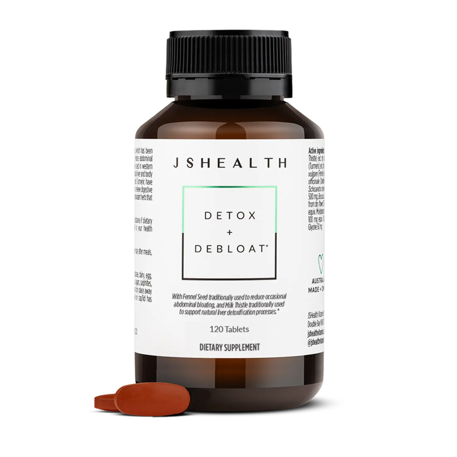 JSHealth Detox + Debloat Formula - 120 Tablets for Digestive Wellness with Milk Thistle & Fennel Seed - US Healthcare Supplement