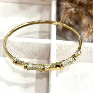 Bamboo Fine Bangle Gold Plated 14k Size Small Medium Elegant Design Jewelry Accessory