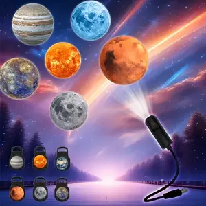 LED Planet Projector Lamp, 360 Degree Rotating Decorative Light, Replaceable Projection Film, USB Nightlight for Home Bedroom Living Room