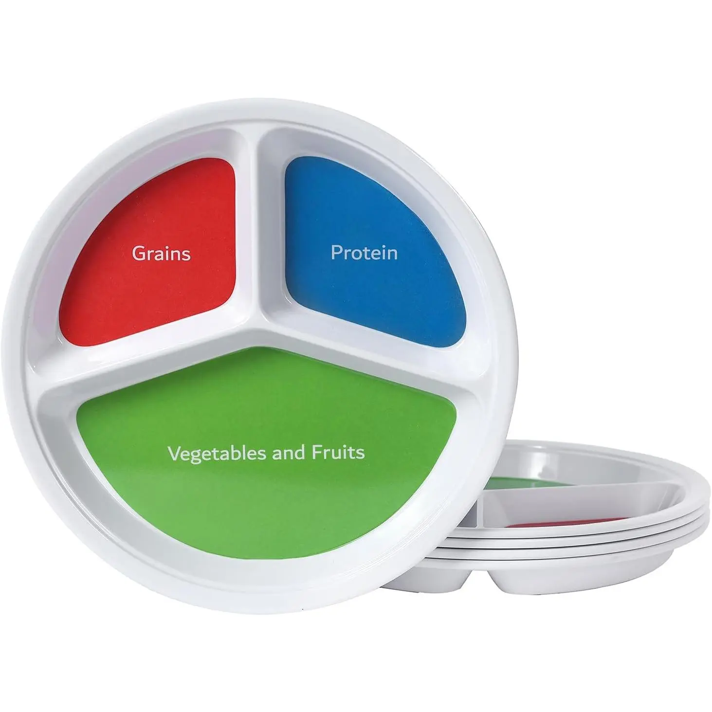 Molidiki 10" 4-Piece Melamine Divided Plates Set, 3-Compartment Design Colorful Kitchen Dinner Plates