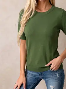 Women's Fashion Elegant Casual Round Neck Knit Sweater, Summer New Pure Color Multicolor, Fitted Style, Letters Pattern