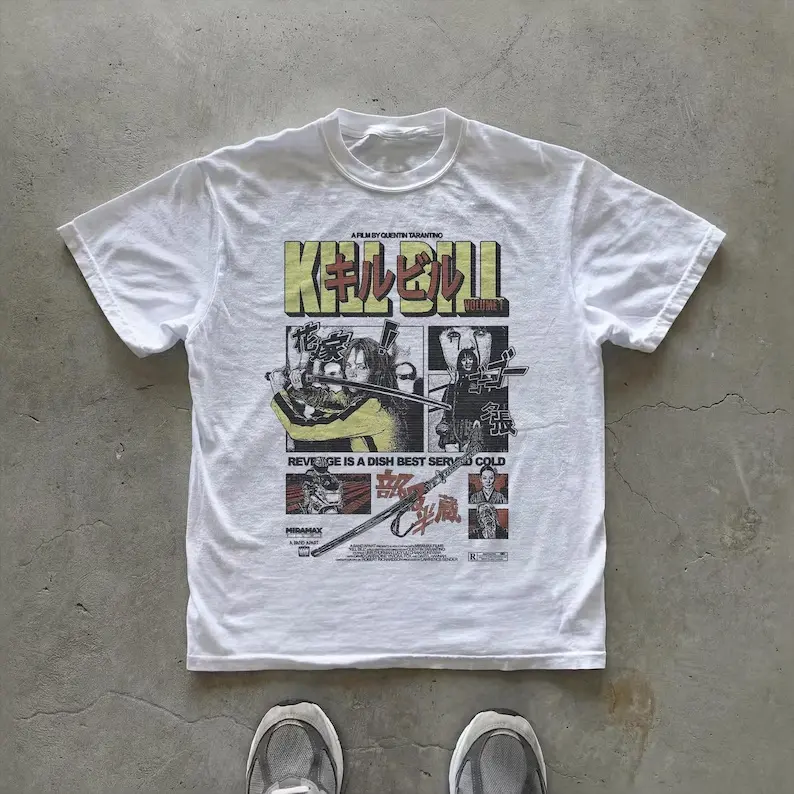 Kill Bill Japanese Graphic T-Shirt | Vintage Manga Style Revenge Tee | Film Poster Tee