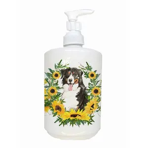 212 MAIN Bernese Mountain Dog Ceramic Soap Dispenser - 7" Height Ceramic Body, Colorful Artwork Pump Top Soap Container for Kitchen, Bathroom