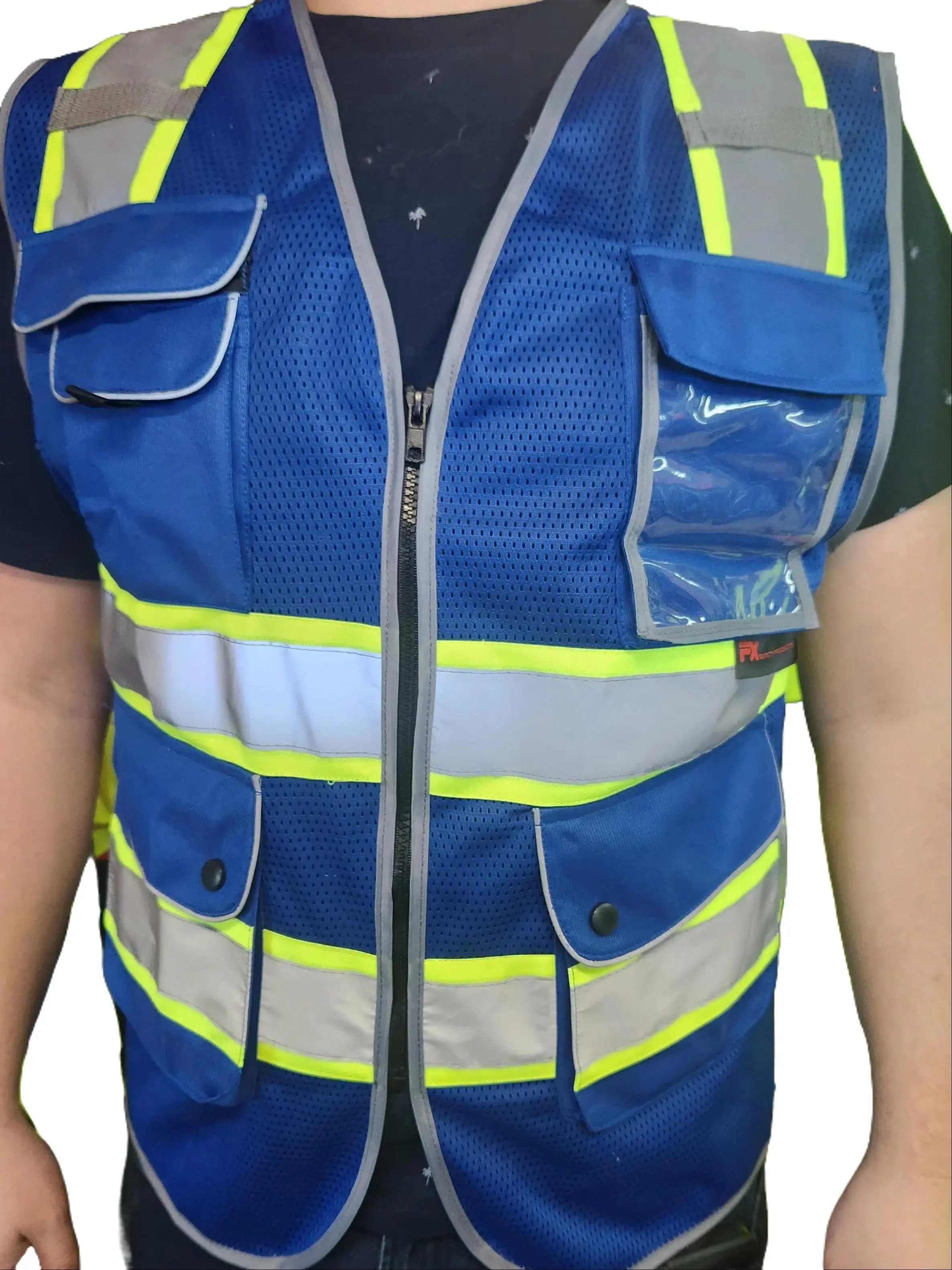 FX High Visibility Reflective Royal blue safety vest with multiple pockets and a clear ID pocket (True to Size)