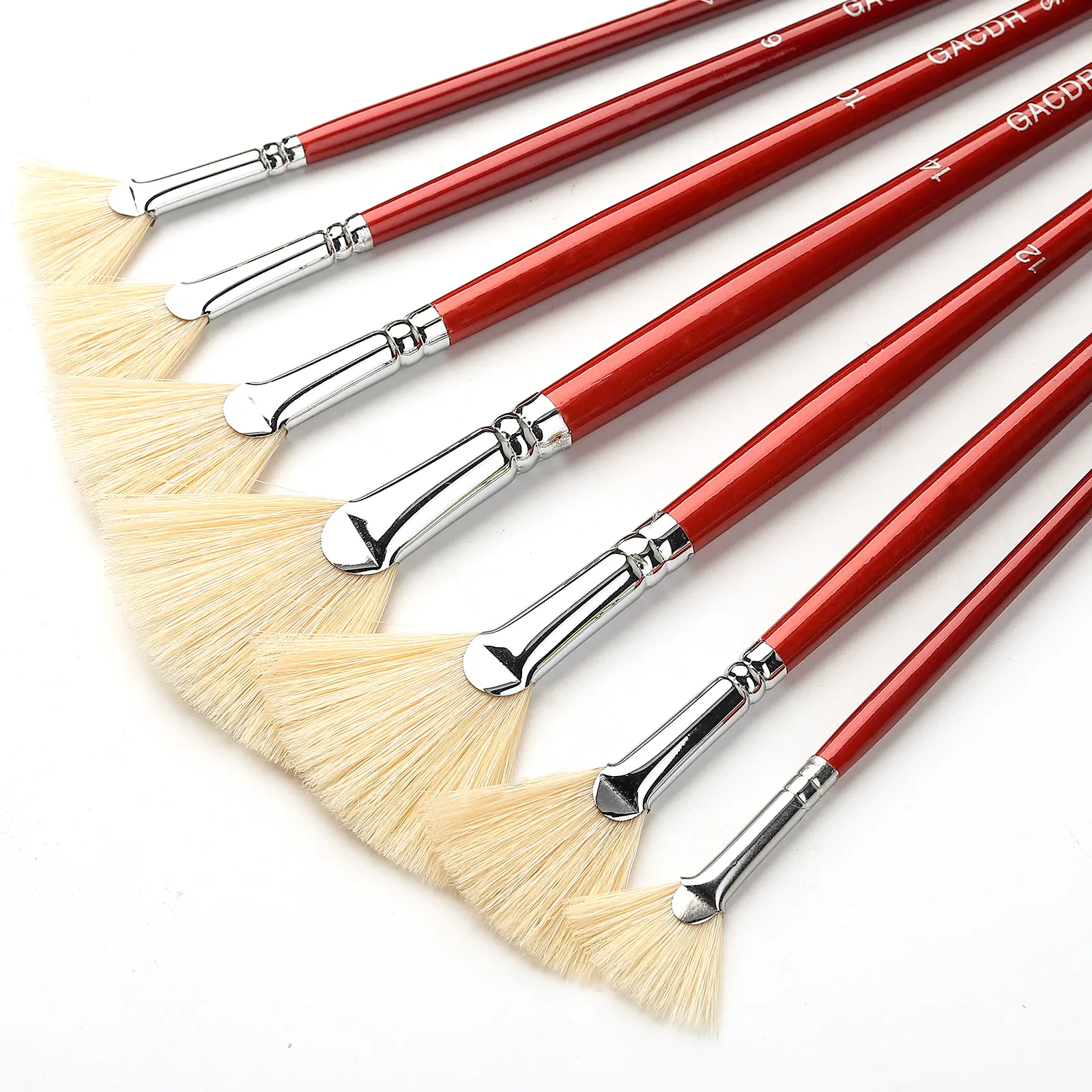 Fan Brush for Painting, 7 Pieces Fan Brush Set with Hog Bristle Natural Hair and Long Wood Handle, Professional Artist Fan Brushes for Acrylic Painting,Oil Watercolor Painting