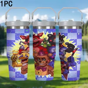 1pc 30oz toy bear's five-night-afterlife FNAF safe vulnerability rock star character stainless steel ice breaker cup with handle large capacity insulated cup Tumbler - a gift for horror game fans
