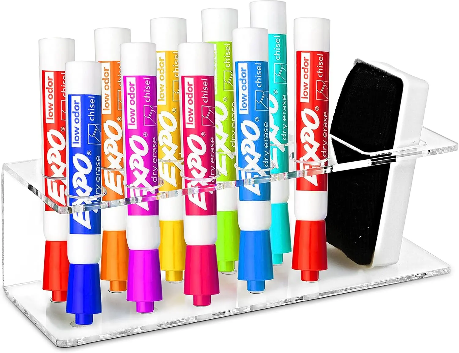 Whiteboard  Storage, 10-Slot Clear  Dry Erase Marker and Eraser Holder, Wall Mounted Office Accessories Organizer Storage Rack