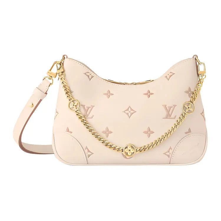 Women's Louis Vuitton Boulogne Beige Floral Pattern Embossed Calfskin Shoulder Bag - Detachable Chain Strap, Elegant Embossed Design, Minimalist Versatile Style, Chain Strap Bag, Elegant Embossed Bag