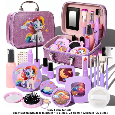 Realistic Makeup Toy Set with Storage Box, Handbag Set, Kids Vanity for Girls Aged 3-9, Birthday Gift, Halloween Gift, Christmas Gift, Pretend Playset