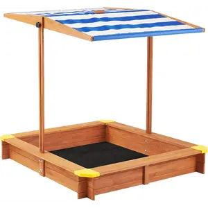 Black Friday Deal Kids Sandbox with Cover, 46" Wooden Sand Box w/Adjustable Canopy, Large Outdoor Cedar Sandpit for Backyard Play Gift for Christmas Day Birthday