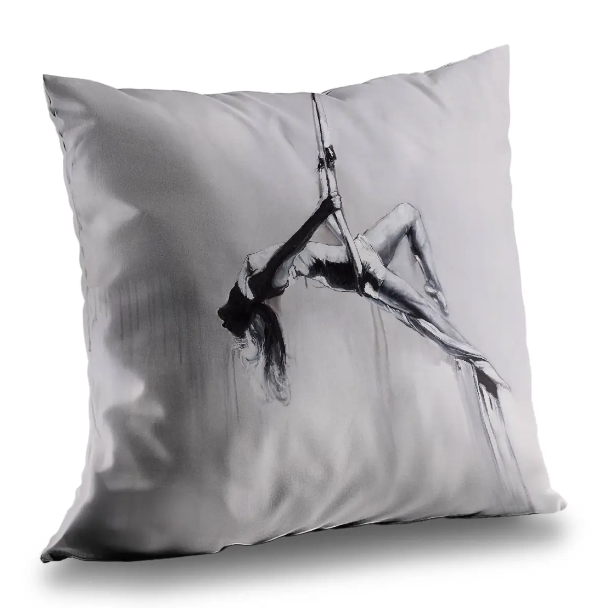 14x14 in. Aerial Dance Contortion Dancer Pillow, 360 Rotating Stand, Monochrome Poly Twill Weave, Soft Insert, Whimsical Home Decor Accent