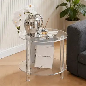 Acrylic Round Storage Coffee Table Set, 1/2pcs Modern Coffee Table, 2-layer Round Central Living Room Table, Suitable for Living Rooms and Office Receptions