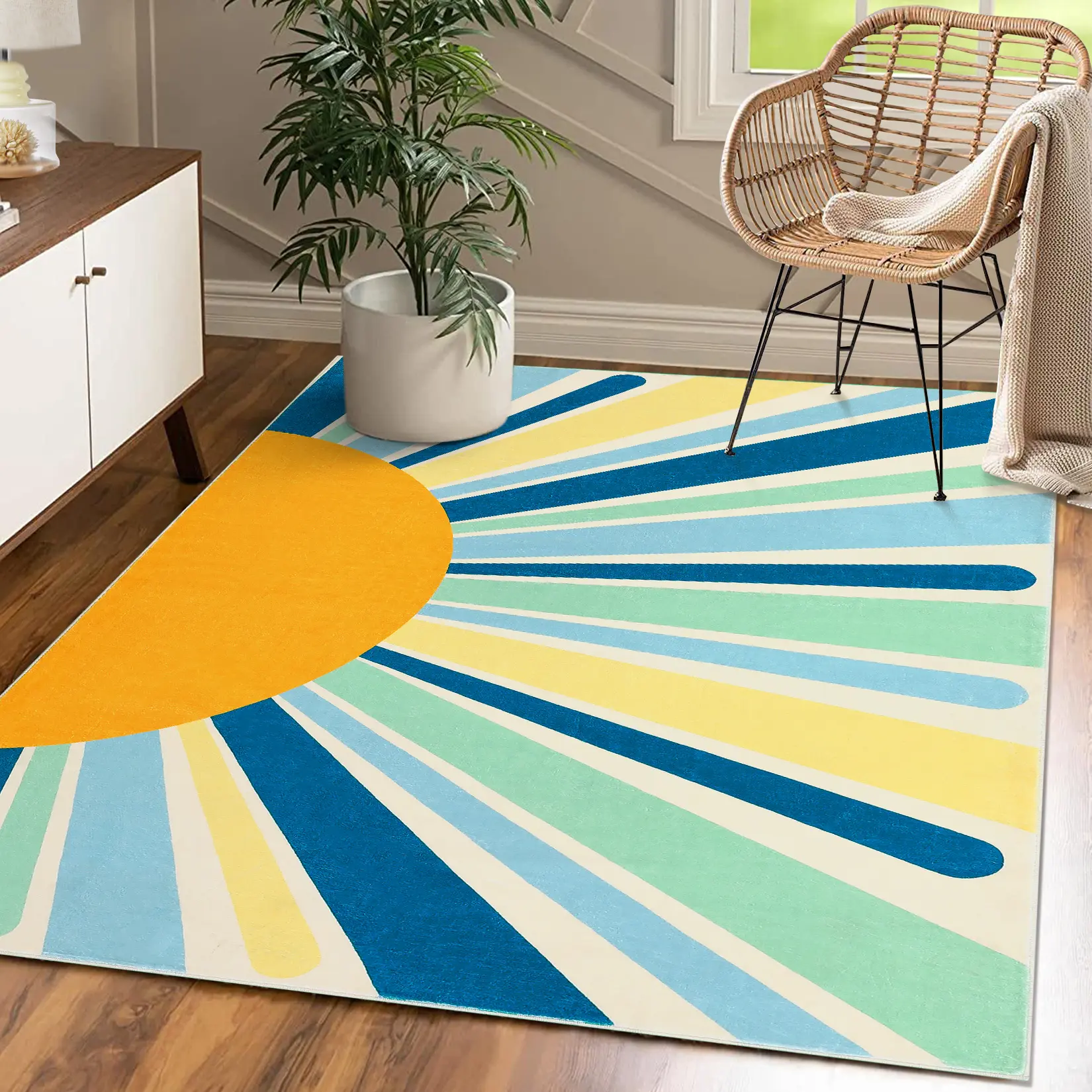 Polyester Modern Printed Low-Pile Non-Slip Foldable Washable Durable Area Rug - House Decor Rug for Kid Room, Living Room Decor