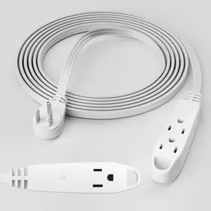 3-Outlet Flat Extension Cord 10 FT, 16 Gauge Extension , Flat Plug, Multi Outlet, 3 Prong Angled Plug, SPT-3 Power Strip Indoor Extension , ETL Listed, White