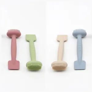 Handheld Double-Head Silicone Mask Brush Integrated Tool - Dual-Texture Soft & Firm Bristles, Hygienic Non-Absorbent, Gentle Lightweight for Clay Mask, Sensitive Skin; Ideal for Pack Application, Cleansing