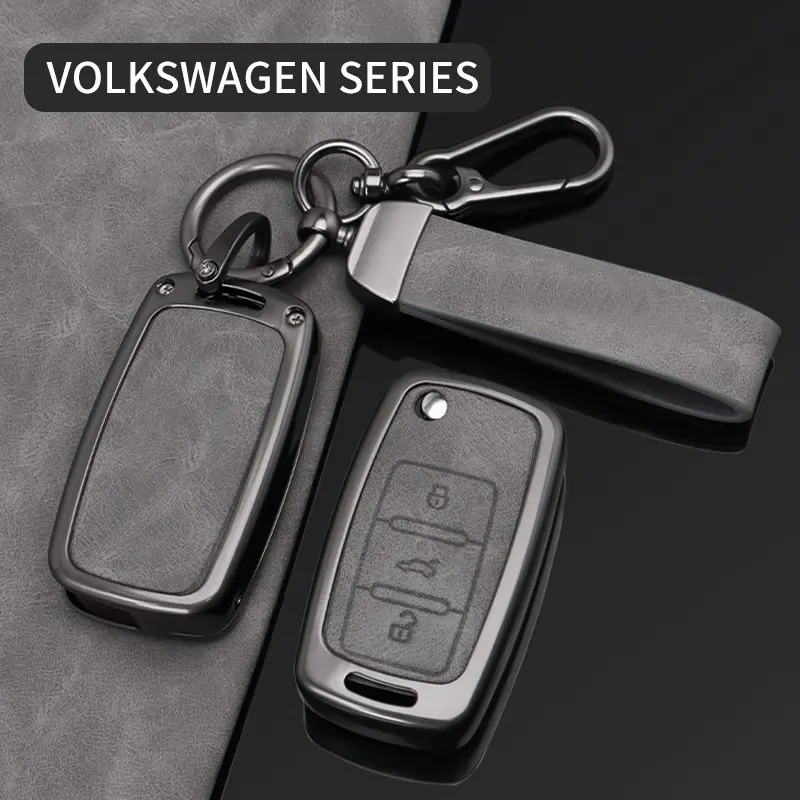 Metal Car Key Fob Cover with Keychain Key Fob Shell Car Key Accessory Car Accessories For VW Volkswagen Polo Golf Passat Tiguan Beetle Caddy T5 Up Eos Skoda Octavia Seat Leon Altea