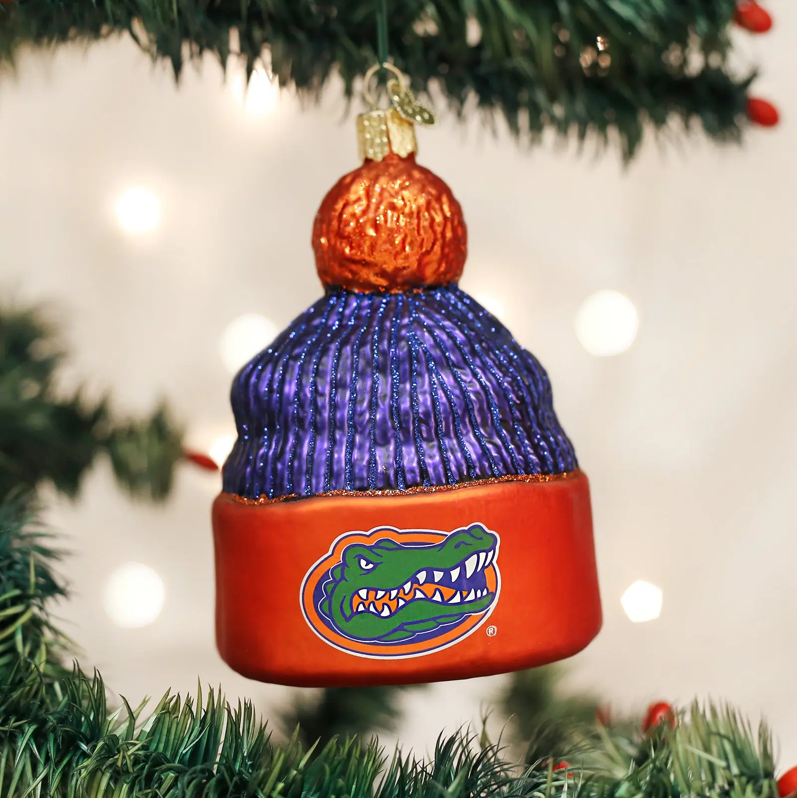Florida Beanie Ornament - Orange and Purple Color Design, Decorative Christmas Decoration
