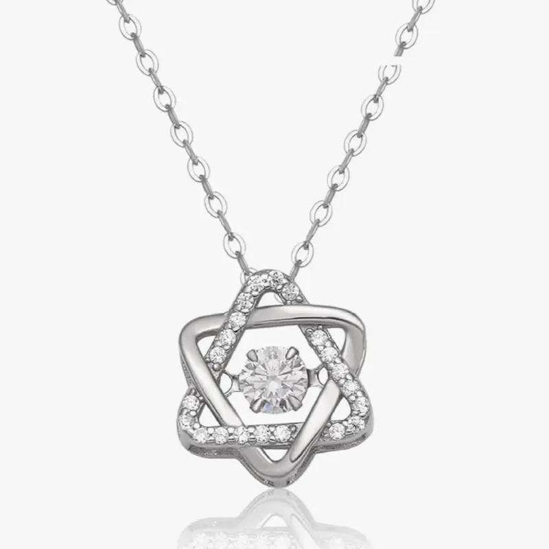 7448-9 14K Gold Plated Star of David Necklace for Women Crystal Hollowed Three Dimensional Star of David Necklaces