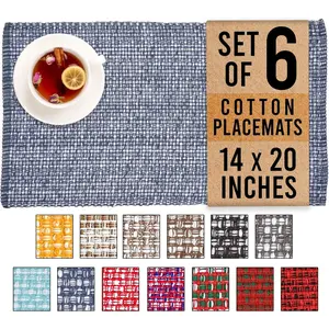 Placemats for Dining Table 100% CottonPlacemats 14''x20'' Over Sized Tablemats Set of 6Placemats Blue/White Two Tone Tablemats for Dinners Wedding Parties Use Placemats