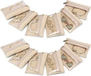 VLANDO Jewelry Pouch with Zipper Clear 6-33 Pcs Travel Jewelry Organizer Velvet Travel Jewelry Bag for Travel Business Trip Storage bag Jewelry Pouches for girls Women