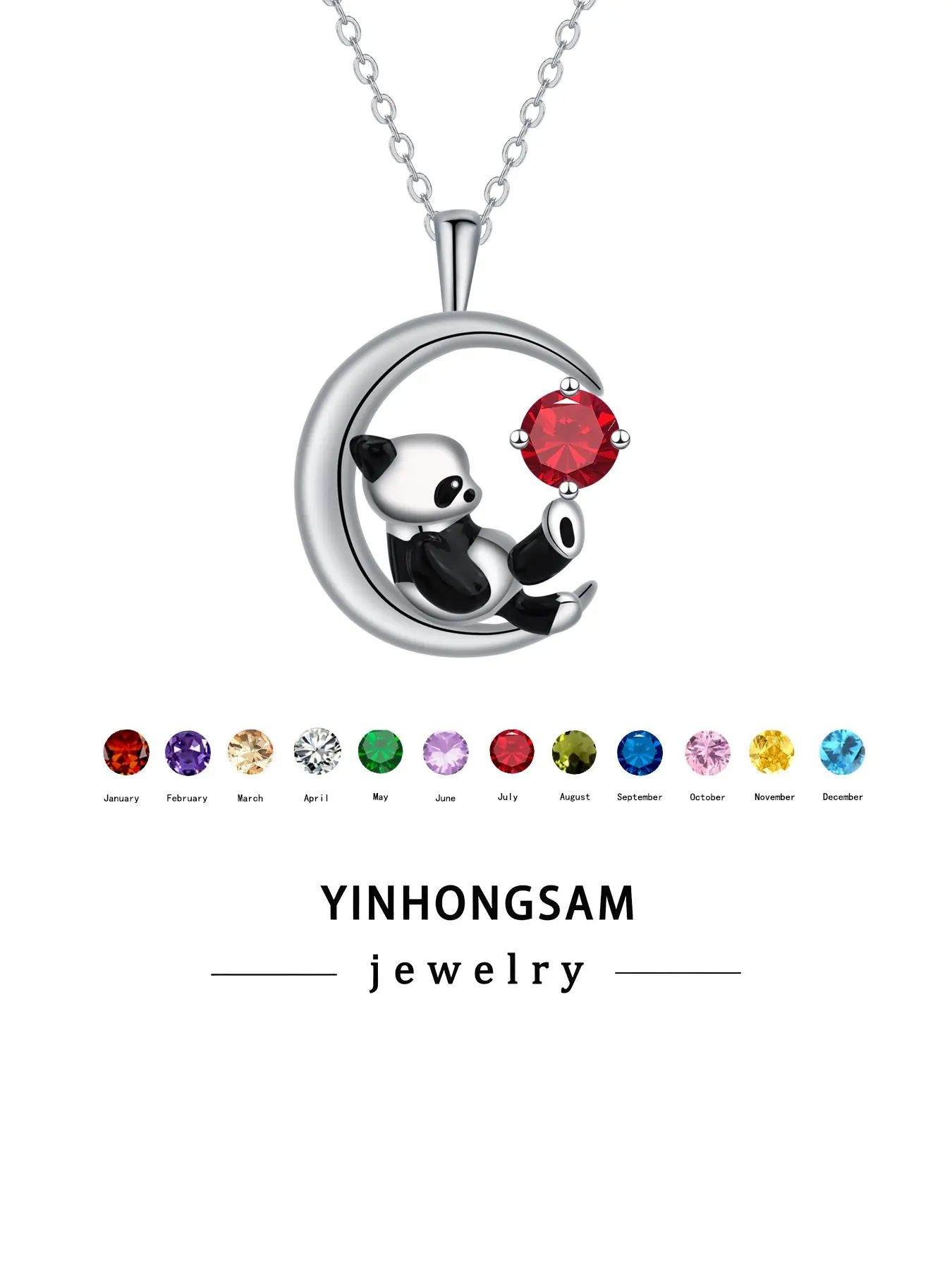 Twelve Zodiac Stone Necklace, Women's Panda Pendant Necklace, Hypoallergenic Jewelry, Gift Box Included, Perfect for Holidays and Birthdays