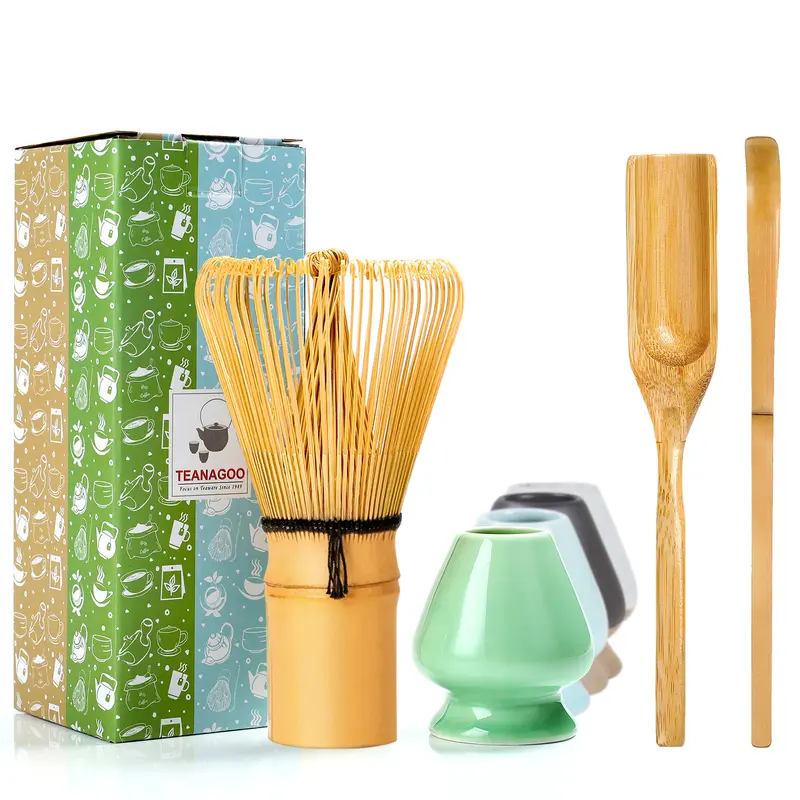 TEANAGOO Matcha Whisk Set 4Pcs – Bamboo Chasen, Chashaku Scoop, Whisk Holder | Traditional Japanese Matcha Kit for Beginners | Aesthetic Matcha Tools for Tea Ceremony & DIY Lovers Utensils Kitchenware Box