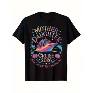 Matching Family T-Shirts for 2026 - Retro Cruise Ship & Nautical Design with "Making Lasting Memories" Slogan - Cruise Vacation Shirts for Mom, Daughter & Family Matching Outfits - Comfortable Short Sleeve Round Neck Tees for All-Season Wear