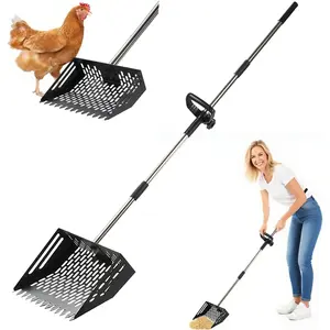 Chicken Poop Scooper&Rake 2-in-1,Adjustable Rubber Grip Stainless Steel Shovel Head, Adjustable Handle(23 to 65"), Small Farm Animals for Pet Waste Cleaning Chicken Coop Scoop Accessories STAINLESS STEEL ADJUSTABLE HANDLE