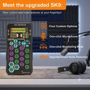 SK9 upgraded live sound card with one click noise reduction, intelligent voice, beautiful sound, mobile karaoke sound card, internet famous live streaming equipment, voice converter, computer, e-sports live streaming recording equipment Mini Changer