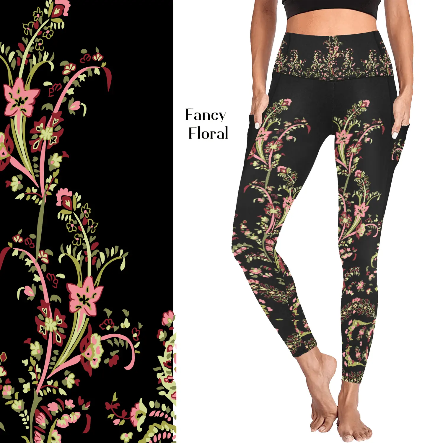 Fancy Floral Leggings with Pockets legging woman yoga  leggings