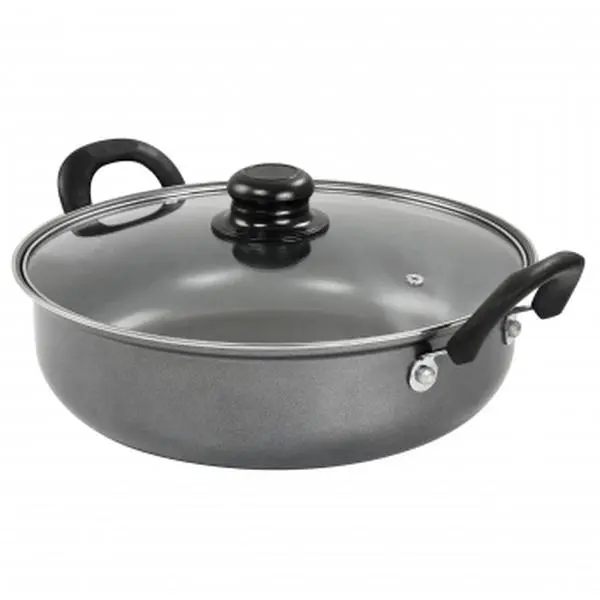 212 MAIN Highberry 12 in. Round Deep Nonstick All-Purpose Fry Skillet with Lid - Grey Handles, Bakelite Knob, Nonstick Interior, Easy-Clean Cookware for Stew, Sear (Deep Skillet Pans & Woks)