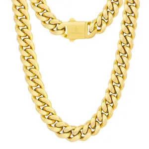 24K Yellow Gold 12mm Curb Cuban Chain Box Clasp - (18 Inch-24 Inch)