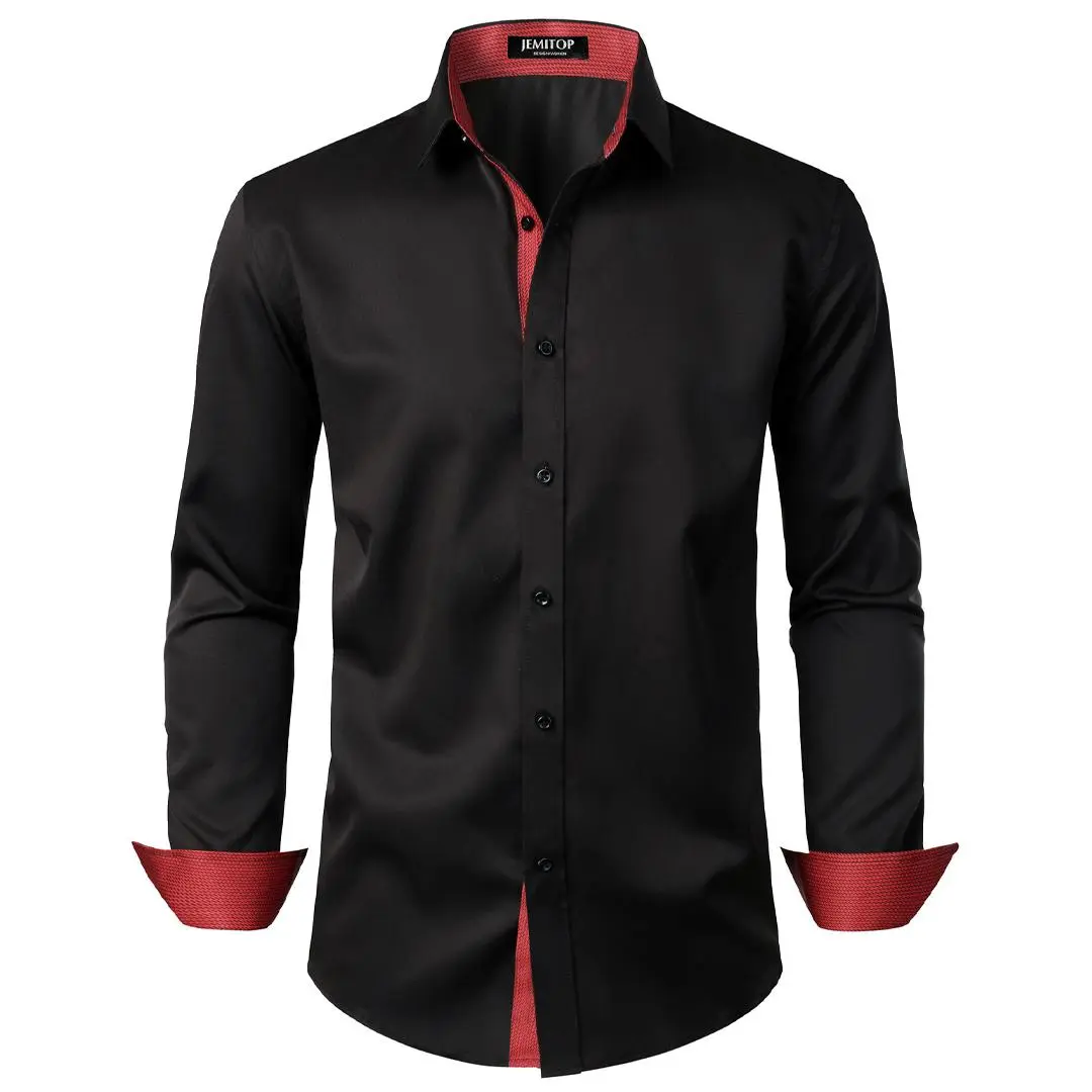 JEMITOP Menswear Men's Stretch Longsleeves Dress Shirt - Multi-Use, Slight Sheen, Ideal for Party, Prom, Party Wear, Evening, Wedding, Button, Fitted, Watch Party