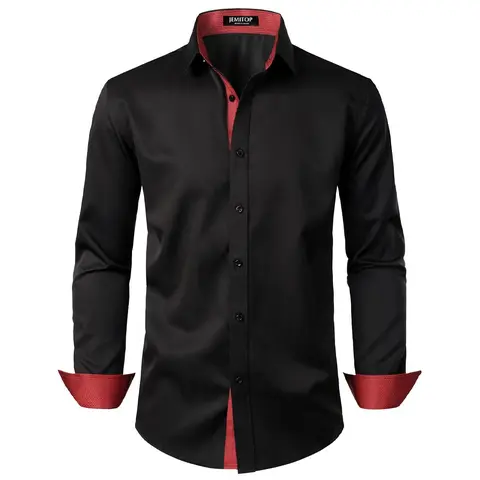 JEMITOP Men's Stretch Long-Sleeve Fitted Dress Shirt - Button-Front, Slight Sheen, Multi-Use for Party, Wedding Events