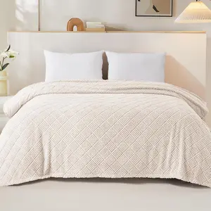 Fuzzy King Size for, Fluffy Jacquard Waffle Blankets for, Lightweight and Warm, 90x104 Inch, Ivory