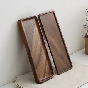 Natural Walnut Wood Rectangle Tray, Large Bathroom Counter Top Organizer, Polished Natural Grain Design, Ideal for Organizing & Stylish Decor