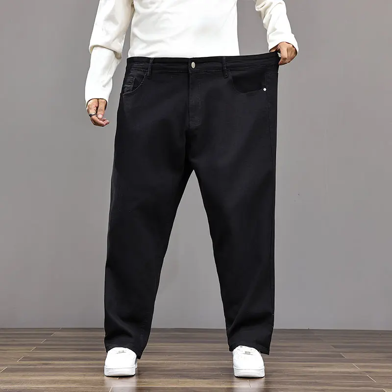 Men's Big & Tall Jeans in Plus Sizes 4XL-9XL, Casual Loose Fit Comfort Stretch Denim Pants with an Elastic Waist, Dark Blue, Below Ankle, Stretch Waist, Baggy Relaxed Fit Men's Jeans