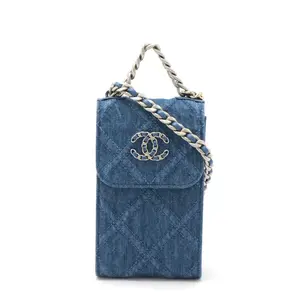 Pre-owned CHANEL Denim Small Leather Goods Chanel19 Chain Phone Case