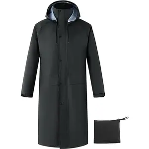 Men's Waterproof Hooded Long Rain Coat - Lightweight Spring Windbreaker for Travel, Hiking