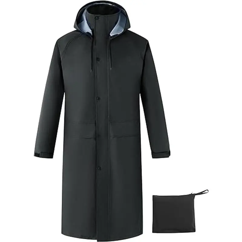 Mens Long Rain Coat Waterproof with Hood, Lightweight Rain Jacket Spring Windbreaker for Travel and Hiking summerwins