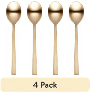 (4 pack) Stainless Steel Dinner Spoon, Gold, 7.99 x 1.69 x 0.83 Inches