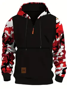 New Camouflage Hoodie Long Sleeve Kangaroo Pocket Drawstring Fitted Pullover, Outdoor Sports Casual Fashion Sweatshirt for Men