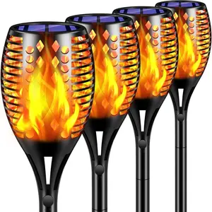 Solar Lights, 43" Waterproof Flickering Flames 96 LED Torches Outdoor Landscape Decoration Lighting Auto On/Off Pathway Lights For Garden,Patio,Yard,Christmas, Black(4)
