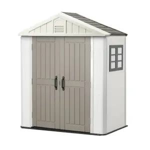 Summervibes VEVOR Outdoor Storage Shed, 4x8 Ft, Heavy-Duty Resin Tool Shed, with Reinforced Floor, Skylight, Lockable Door, Weather Resistant, 152 Cu. Ft. for Garden Tools, Lawn Mower, Bike, Backyard, Patio, Grey
