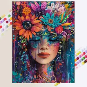 5D Diamond Painting Kit, Girl with Flowers Art Set, Full Round Drill Mosaic Craft, Home Decor Gift Idea, DIY Handmade Crafts