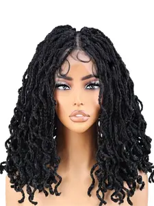 Full Lace Box Braid Wig with Babyhair Natural Hairline 14 Inch Natural Wavy Box Braid Style Lace Braided Wig with Square Design for Black Women