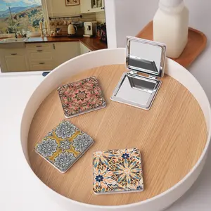 Portable Mini Handheld Mirror, Vintage Bohemian Pattern, Foldable Long Rectangle Design, Perfect Gift for Sisters Friends Family