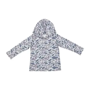 BT0922-- "Kids' Camouflage Gray-Blue Hooded Long-Sleeved Top - Stylish & Comfortable Pullover for Boys & Girls" Casual Clothes boys clothing Raglan