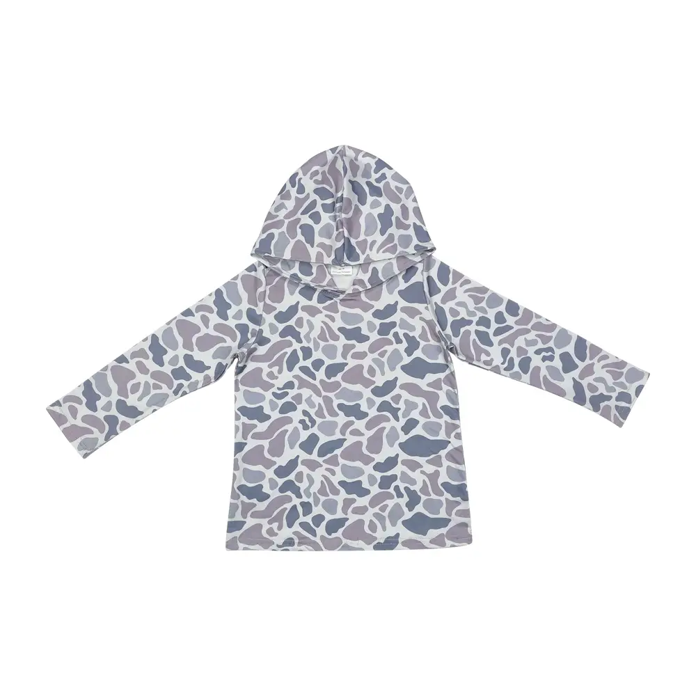 BT0922-- "Kids' Camouflage Gray-Blue Hooded Long-Sleeved Top - Stylish & Comfortable Pullover for Boys & Girls" Casual Clothes boys clothing Raglan